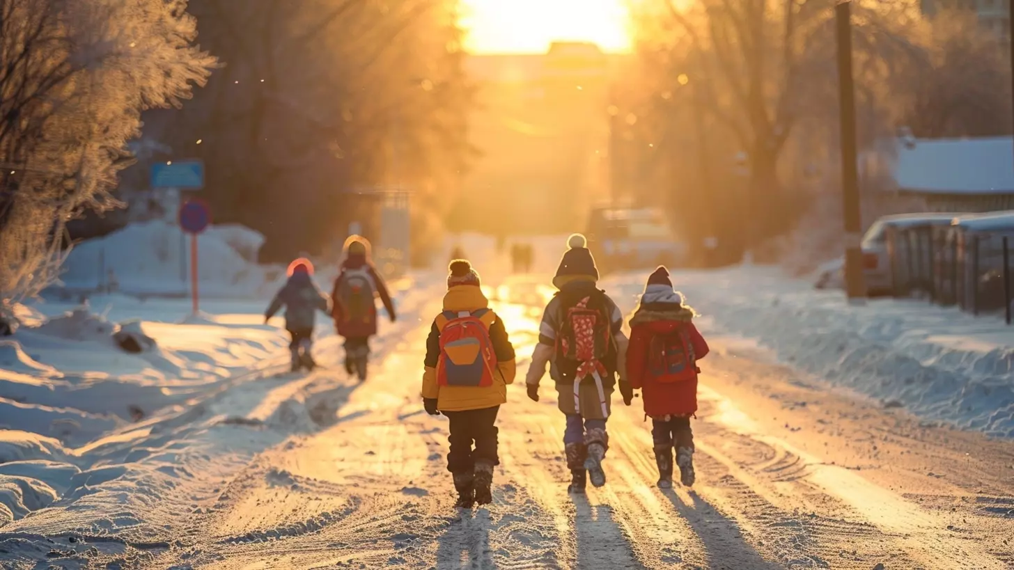 Дети в пригороде Челябинска идут в школу по дороге